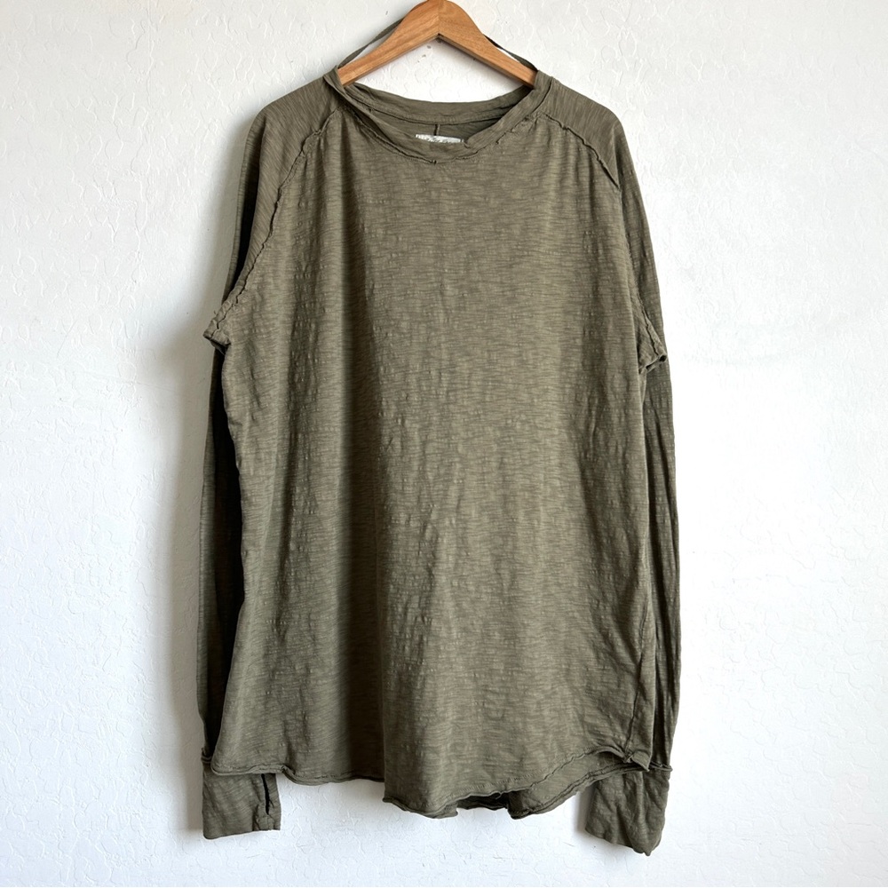 We the Free People T-Shirt XL Long Sleeve Slouchy Oversized Longline Green - Picture 2 of 9